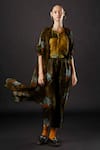 Buy_Yavi_Green Moss Crepe Tropical Shawl Collar Silt Print Jacket _at_Aza_Fashions