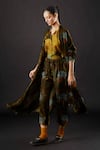 Buy_Yavi_Green Moss Crepe Tropical Shawl Collar Silt Print Jacket _Online_at_Aza_Fashions