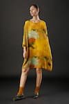 Buy_Yavi_Yellow Silk Tropical Round Tawny Print Dress _at_Aza_Fashions