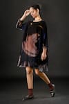 Buy_Yavi_Blue 100% Silk Velvet Stroke Boat Neck Ciar Hand Painted Dress _at_Aza_Fashions