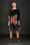 Buy_Yavi_Blue 100% Silk Velvet Stroke Boat Neck Ciar Hand Painted Dress _Online_at_Aza_Fashions