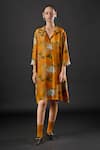 Buy_Yavi_Yellow Silk Tropical Spread Collar Syvan Print Dress_at_Aza_Fashions