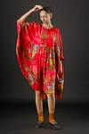 Buy_Yavi_Red Silk Tropical Round Carmine Print Dress _at_Aza_Fashions