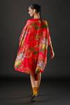 Shop_Yavi_Red Silk Tropical Round Carmine Print Dress _at_Aza_Fashions
