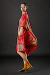 Yavi_Red Silk Tropical Round Carmine Print Dress _Online_at_Aza_Fashions