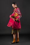 Yavi Red 100% Silk Velvet Tropical Open Carmine Print Jacket Online at Aza Fashions Yavi_Red 100% Silk Velvet Tropical Open Carmine Print Jacket _Online_at_Aza_Fashions