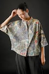 Buy_Yavi_Multi Color 100% Cotton Kaleidoscopic Tiles Mandarin Amaya Shirt  _Online_at_Aza_Fashions