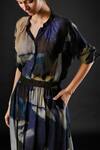 Buy_Yavi_Blue Moss Crepe Strokes Band Collar Kai Shirt _Online_at_Aza_Fashions