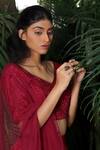 Shloka Sudhakar_Maroon Soft Silk Satin V Neck Lehenga And Embroidered Blouse Set _Online_at_Aza_Fashions