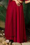 Shop_Shloka Sudhakar_Maroon Soft Silk Satin V Neck Lehenga And Embroidered Blouse Set _Online_at_Aza_Fashions