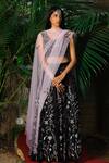 Buy_Shloka Sudhakar_Black Soft Silk Satin V Neck Embroidered Lehenga Set _at_Aza_Fashions