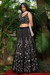 Shop_Shloka Sudhakar_Black Soft Silk Satin V Neck Embroidered Lehenga Set _at_Aza_Fashions