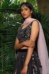 Shloka Sudhakar_Black Soft Silk Satin V Neck Embroidered Lehenga Set _Online_at_Aza_Fashions