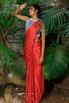 Buy_Shloka Sudhakar_Red Denim Embroidery Round Saree With Blouse  _at_Aza_Fashions