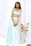 Buy_Shloka Sudhakar_Blue Chinnon Crepe Silk Sweetheart Neck Embroidered Lehenga Set _at_Aza_Fashions