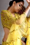 Reeti Arneja_Yellow Silk Lycra Pre-draped Saree Gown_Online_at_Aza_Fashions