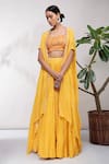 Buy_Aneesh Agarwaal_Yellow Organza, Silk Muslin Straight Floral Print Cape Lehenga Set _at_Aza_Fashions