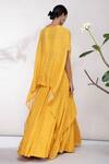 Shop_Aneesh Agarwaal_Yellow Organza, Silk Muslin Straight Floral Print Cape Lehenga Set _at_Aza_Fashions