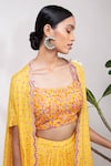 Buy_Aneesh Agarwaal_Yellow Organza, Silk Muslin Straight Floral Print Cape Lehenga Set _Online_at_Aza_Fashions