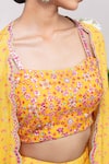 Shop_Aneesh Agarwaal_Yellow Organza, Silk Muslin Straight Floral Print Cape Lehenga Set _Online_at_Aza_Fashions