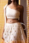 Shop_Yogita Kadam_White Cotton Embroidery Asymmetric One Shoulder Crop Top And Skirt Set For Women_Online_at_Aza_Fashions