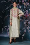 Buy_Label Niti Bothra_Green Chanderi Silk Printed Floral V Neck Kurta Palazzo Set _at_Aza_Fashions