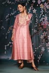 Buy_Label Niti Bothra_Pink Chanderi Silk Printed Floral V Neck Kurta And Palazzo Set _Online_at_Aza_Fashions