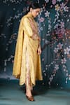 Shop_Label Niti Bothra_Yellow Chanderi Silk Printed Floral V Neck Kurta Palazzo Set _at_Aza_Fashions