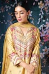 Buy_Label Niti Bothra_Yellow Chanderi Silk Printed Floral V Neck Kurta Palazzo Set _Online_at_Aza_Fashions