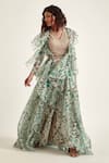 Buy_Pankaj & Nidhi_Green Organza Print And Embellishment Floral Yolanthe Cape Sharara Set _at_Aza_Fashions