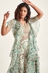 Buy_Pankaj & Nidhi_Green Organza Print And Embellishment Floral Yolanthe Cape Sharara Set _Online_at_Aza_Fashions