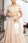 Buy_Jade by Monica and Karishma_Gold Tulle Embroidered Thread Work One Off Choli And Lehenga Set _Online_at_Aza_Fashions