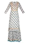 Yuvrani Jaipur_White Muslin Embroidery V Neck Block Print Kurta Sharara Set _Online_at_Aza_Fashions