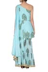 Shop_Yuvraani Jaipur_Blue Muslin, Shantoon Asymmetric Draped Tunic And Sharara Set _at_Aza_Fashions