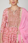 Buy Yuvraani Jaipur Pink Crepe, Muslin, Cotton Silk Round Block Print Anarkali Set Online at Aza Fashions Buy_Yuvraani Jaipur_Pink Crepe, Muslin, Cotton Silk Round Block Print Anarkali Set _Online_at_Aza_Fashions