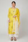 Buy_Yuvraani Jaipur_Yellow Muslin Hand Block Print Kurta Set_at_Aza_Fashions