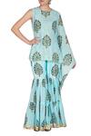 Buy Yuvraani Jaipur Blue Muslin, Shantoon Round Draped Tunic And Sharara Set at Aza Fashions Buy_Yuvraani Jaipur_Blue Muslin, Shantoon Round Draped Tunic And Sharara Set _at_Aza_Fashions