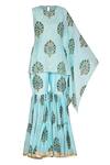 Yuvraani Jaipur Blue Muslin, Shantoon Round Draped Tunic And Sharara Set Online at Aza Fashions Yuvraani Jaipur_Blue Muslin, Shantoon Round Draped Tunic And Sharara Set _Online_at_Aza_Fashions