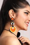 The YV Brand by Yashvi Vanani_Orange The Crown Heart Dangler Earrings_Online_at_Aza_Fashions