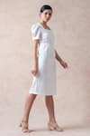 Shop_Thetaa_White Polyester Solid Square Neck A-line Dress _Online_at_Aza_Fashions