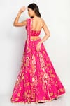 Shop_Moledro_Fuchsia Crepe, Chinnon Floral Asymmetric Humaira Print Lehenga And Blouse Set_at_Aza_Fashions
