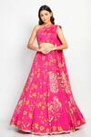 Buy_Moledro_Fuchsia Crepe, Chinnon Floral Asymmetric Humaira Print Lehenga And Blouse Set_Online_at_Aza_Fashions