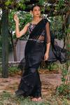 Tarini Vij_Black Georgette And Organza Cutdana & Embroidered Pre-stitched Saree With Blouse _Online_at_Aza_Fashions