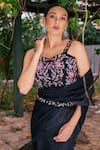 Buy_Tarini Vij_Black Georgette And Organza Cutdana & Embroidered Pre-stitched Saree With Blouse _Online_at_Aza_Fashions