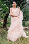 Buy_Tarini Vij_Pink Blouse Net Lining Satin Saree Soft Net Petticoat Pre-pleated With _at_Aza_Fashions