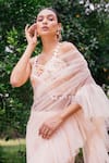 Tarini Vij_Pink Blouse Net Lining Satin Saree Soft Net Petticoat Pre-pleated With _Online_at_Aza_Fashions