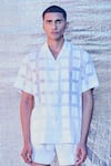 Buy_Line out line_White Jacquard Cotton Geometric Window Pane Resort Shirt  _Online_at_Aza_Fashions