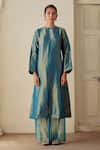 Buy Blue Tissue Silk Floral Round Zaaya Kurta Pant Set For Women by ...