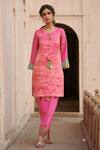 Buy_Rajiramniq_Pink Tissue Silk Embroidery Round Kurta Set _at_Aza_Fashions