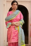 Shop_Rajiramniq_Pink Tissue Silk Embroidery Round Kurta Set _at_Aza_Fashions